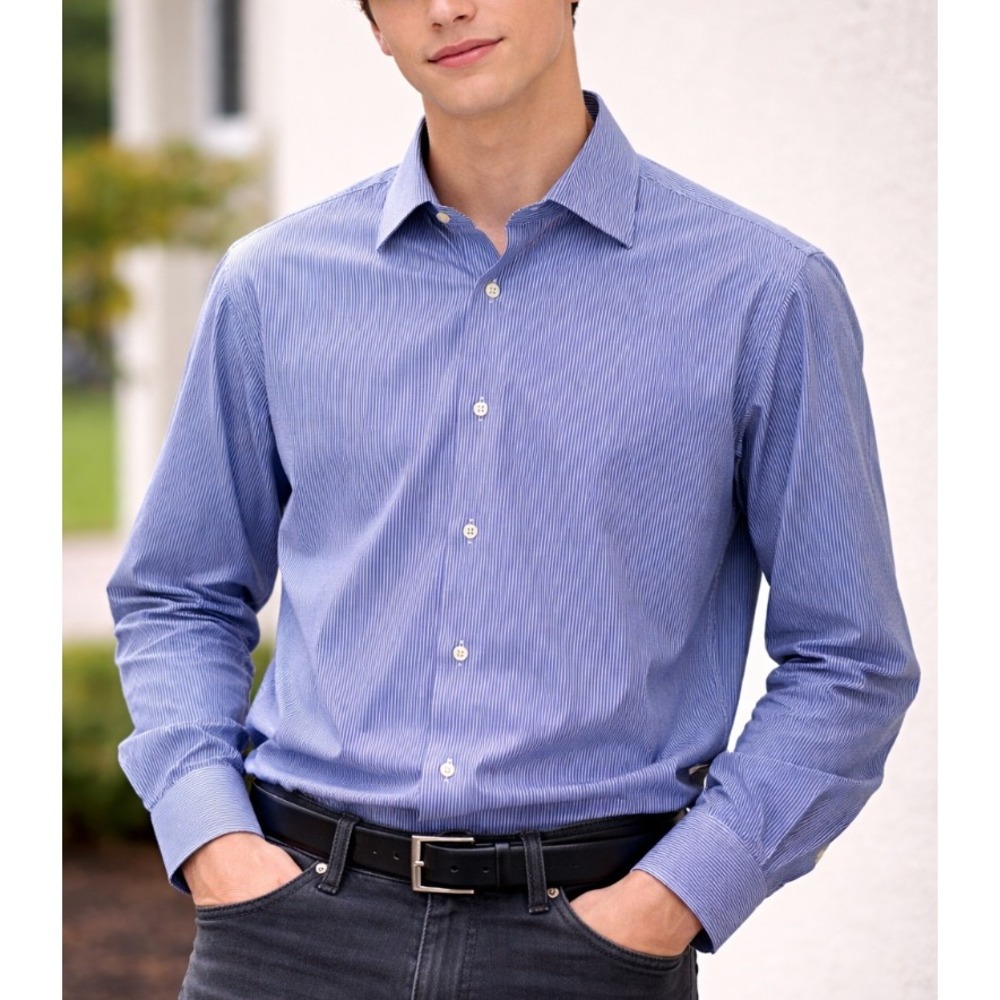 Scotch Soda Mens Blue Pinstripe Dress Shirt Signature Series Size L